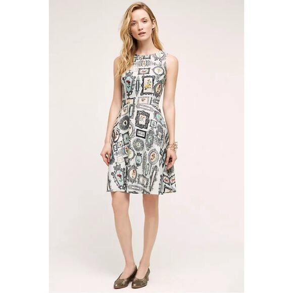 Nwot PANKAJ&NIDHI Dress 6 Floral Vintage/Antique Mirror-Frames Fit&Flare Grey - Picture 1 of 10